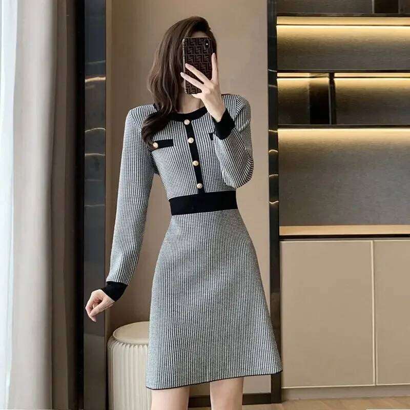 Woman Knitted Dress New In Autumn and Winter Crochet Dresses for Women Long Sleeve Cheap Casual Elegant Pretty Korean Style G X Z260313