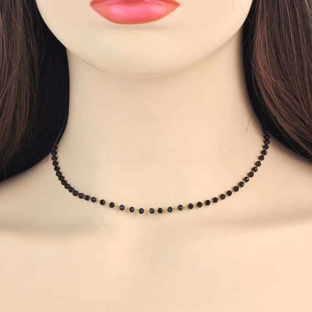 Lokaer Elegant Black Bead Choker Necklace Handmade 316L Stainless Steel 4mm Crystal Glass Beads Fashion Jewelry Gift N25026 H260312