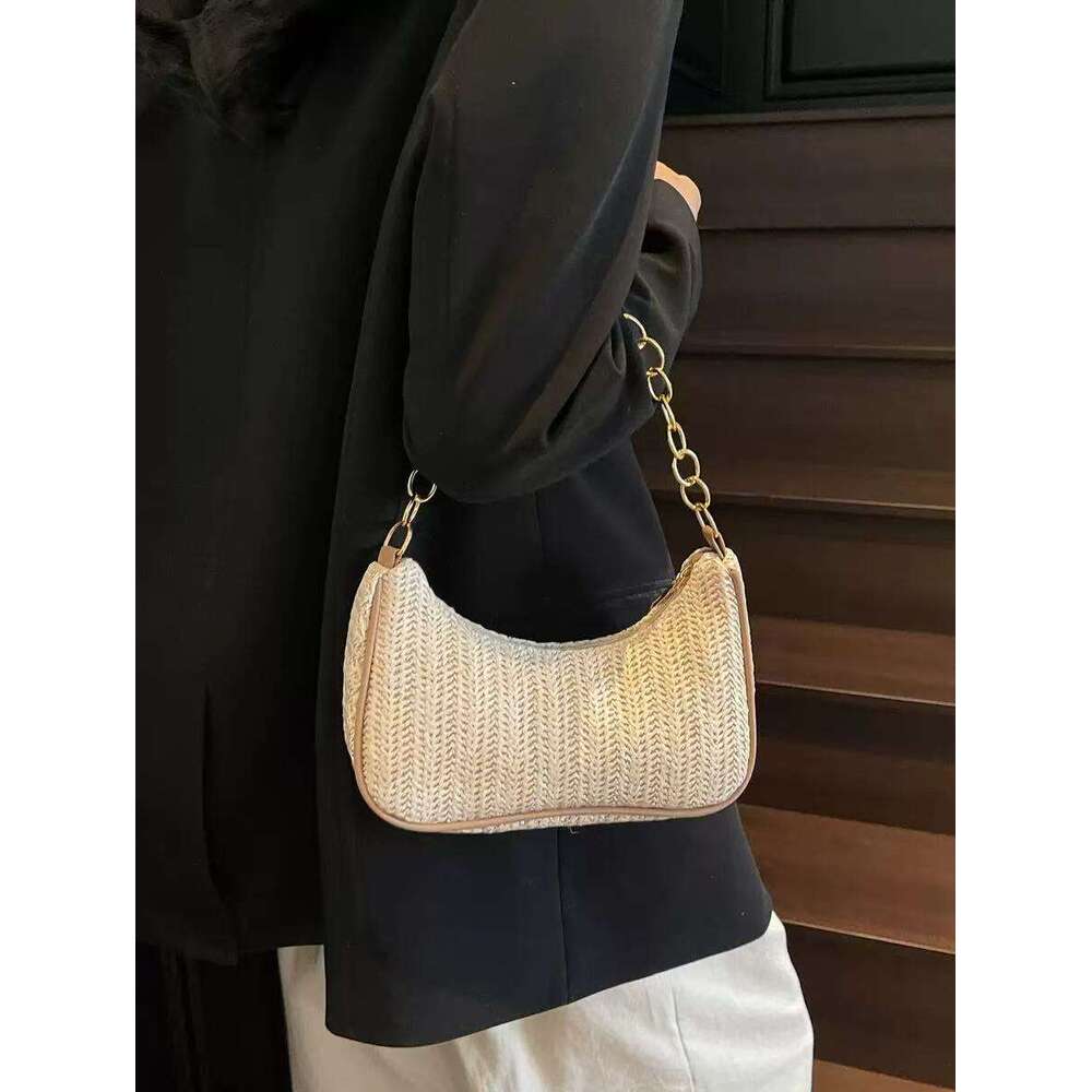 New Trendy Fashion Woven Underarm Single Shoulder Handbag Beach Straw Women's Bag Handbags