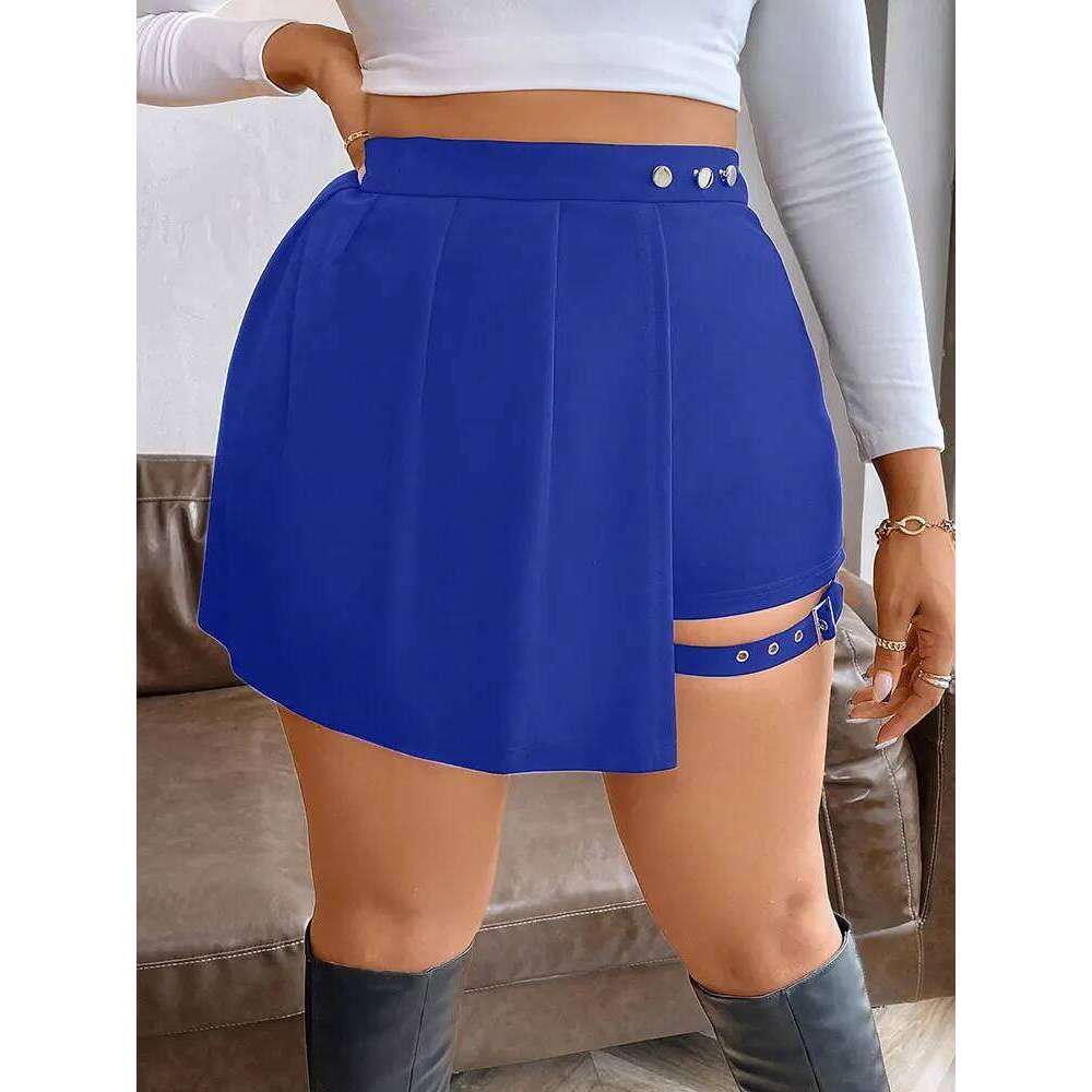 New Plus Size Metal Button Irregular Skirt Pants Sexy Thigh Strap Solid Mini Culottes Fashion Versatile Women's Clothing Bottoms Z260314