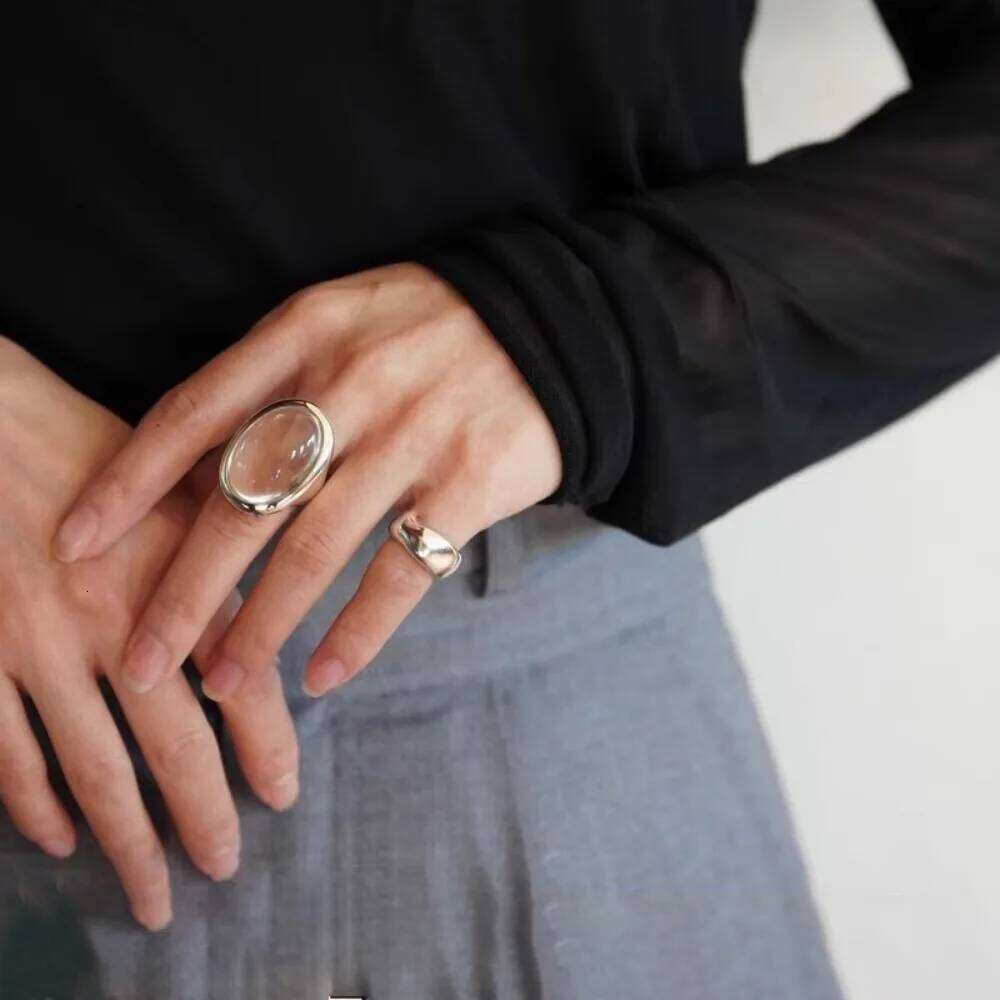 New Personality Design Retro Oval Transparent Acrylic Water Drop Rings for Women Men Charm Trendy Opening Finger Party Jewelry H260312