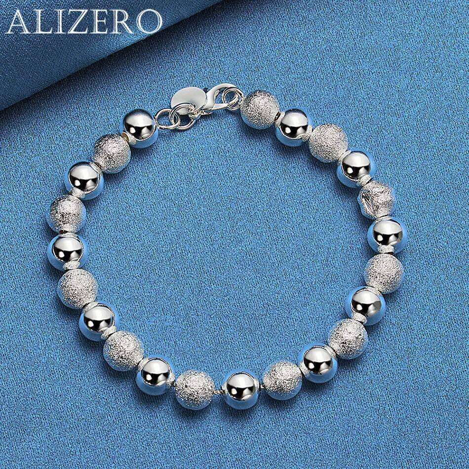 ALIZERO 925 Sterling Silver Matte Smooth 8mm Beads Chain Bracelets For Women Wedding Party Gifts Fashion Jewelry Z260313