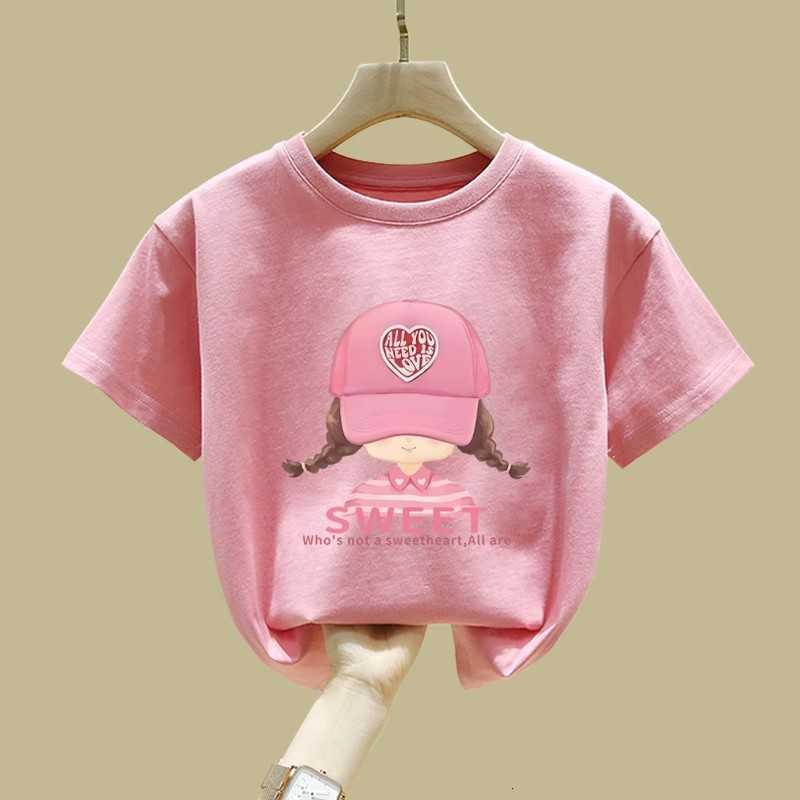 T-shirts Big Girl Short Sleeve Cotton T-Shirt Summer New Fashionable Pink Top for Girls