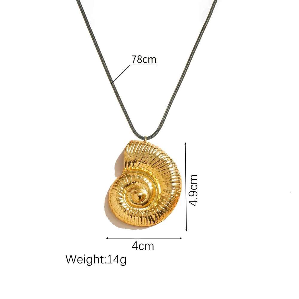 Exaggerated Ocean Style Shell Conch Gold Plated Stainless Steel Pendant Necklace Simple Waterproof Daily Vacation Gift for Women H260312
