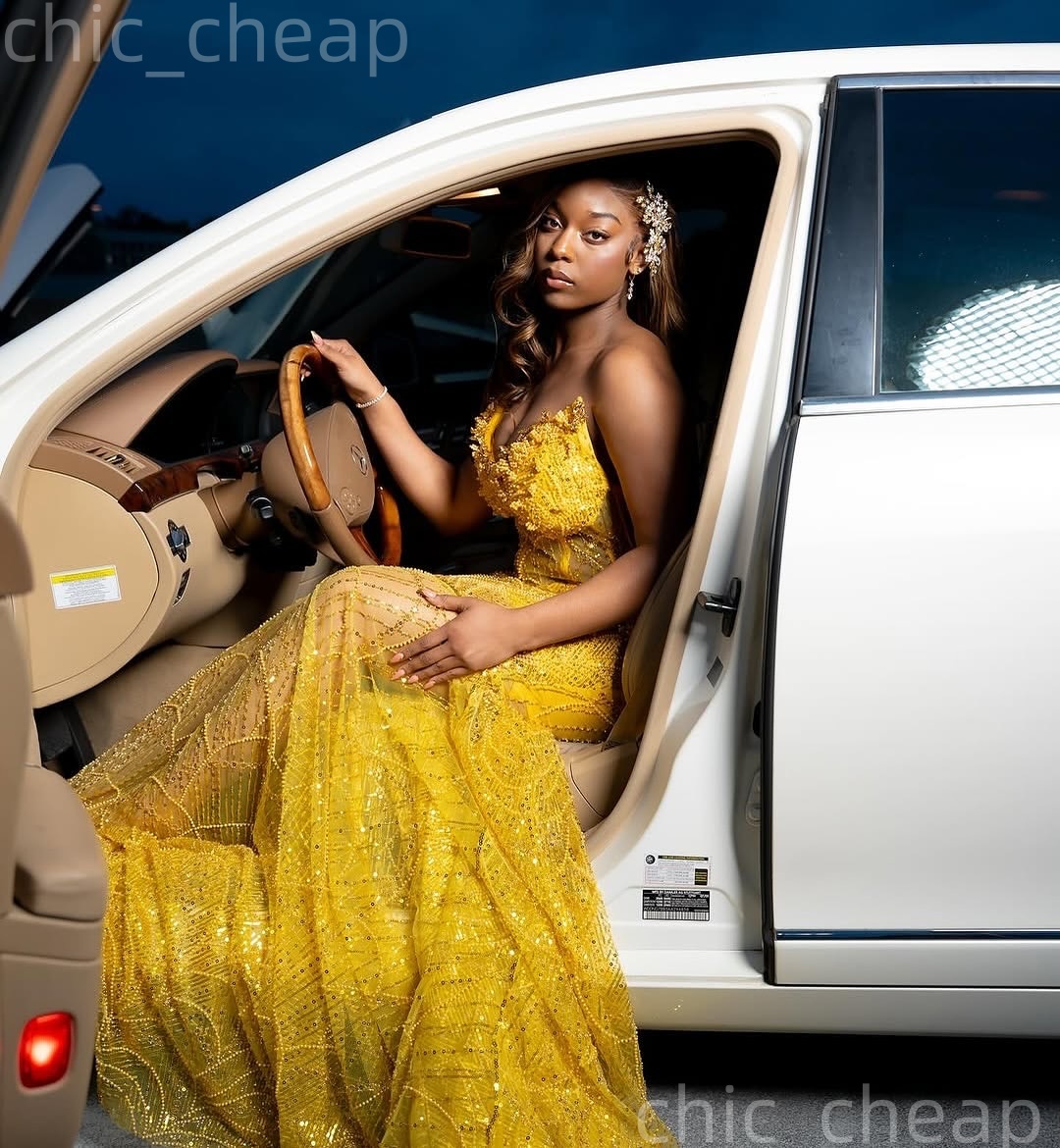 2K26 Yellow Prom Dress 2026 Mermaid Prom Dress Appliques Beaded Sweetheart Sequined Evening Dresses Birthday Party Formal Receiption Gowns Dresses ZJ0