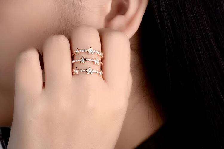 Hot Fashion 925 Sterling Silver Multi-Layer CZ Zirconia Star Adjustable For Women anillos Resizable Rings Bague S-R176 H260312