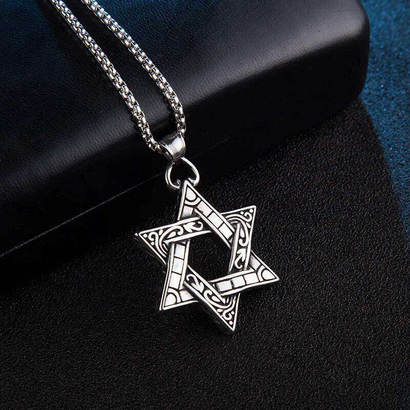 Hexagram Star Pendant Necklace For Women Men Retro Rune Hip Hop Punk Style Stainless Steel Chain Simple Neck Jewelry Male Gifts H260312