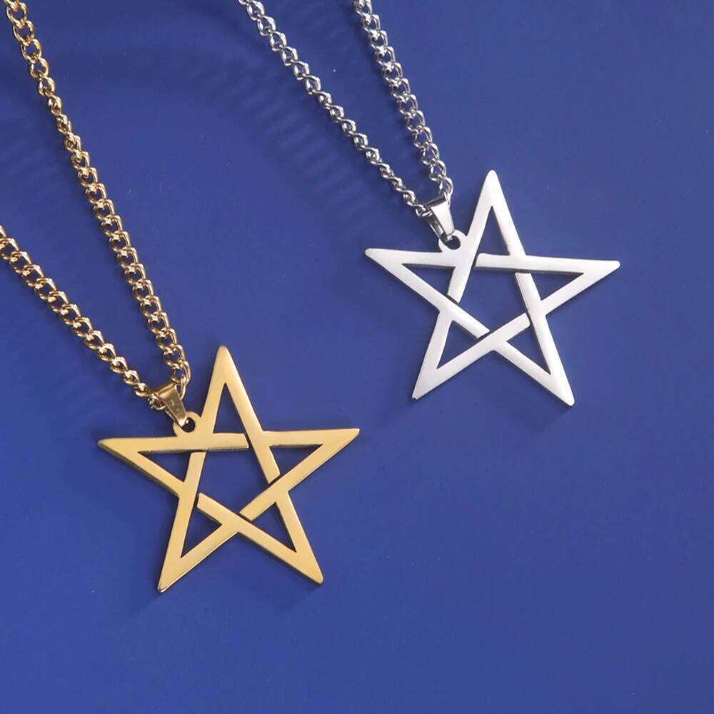Dawapara Vintage Interted Pentagram Pentacle Pendant Crescent Moon Phase Wiccan Amulet Stainless Steel Necklace H260312