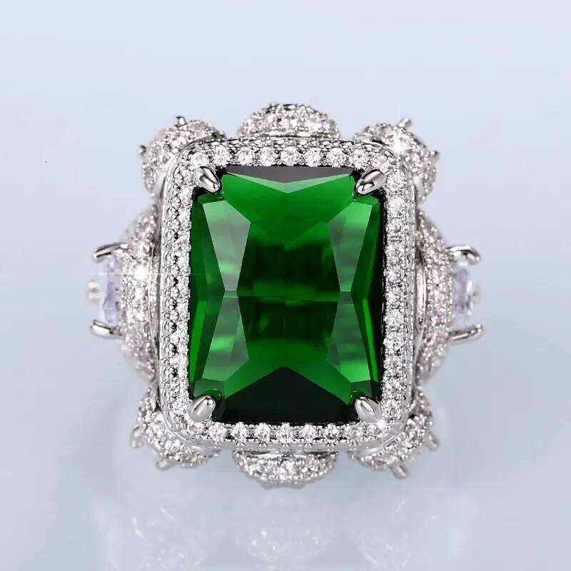 Huitan Hyperbole Square Green Cubic Zirconia Rings Women Wedding Anniversary Party Gorgeous Lady's Special-interested Jewelry H260312