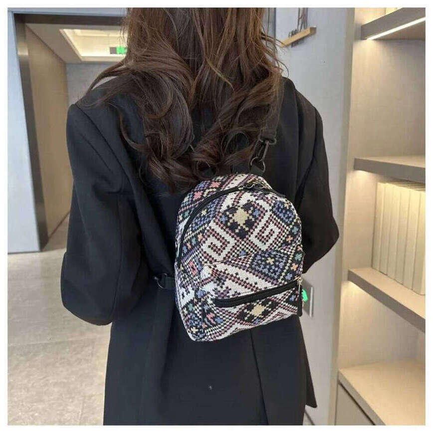 TAURUSCIAGA High-Capacity Female Fashion Zipper Adjustable Shoulder Bag Ethnic Style Mini School Backpack Students Daily Versatile Bag