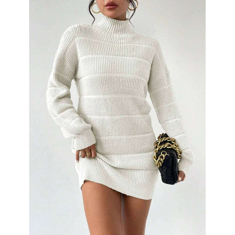 Sheath Women Sexy Knitted Dress Turtleneck Mini Vestidos Knitwear Slim 2025 Autumn Winter Knitting Above Knee Office Lady Z260313