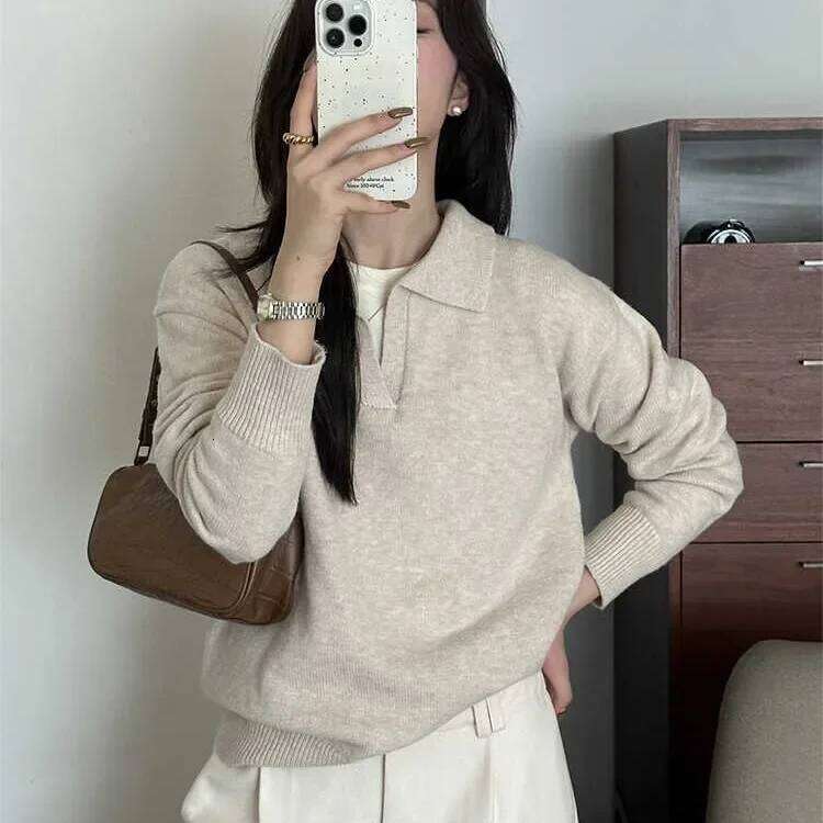 Knitwears Fashion Long Sleeve Knitted Pullovers Sweaters Turn Down Collar Knit Sweater Pullover Women Tops Q926 Z260313