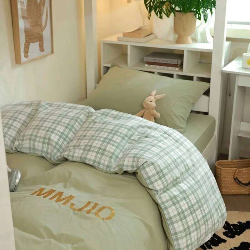 2025 new college washed cotton embroidered student bed sheet quilt cover three-piece set four-season universal H260312 - view 5