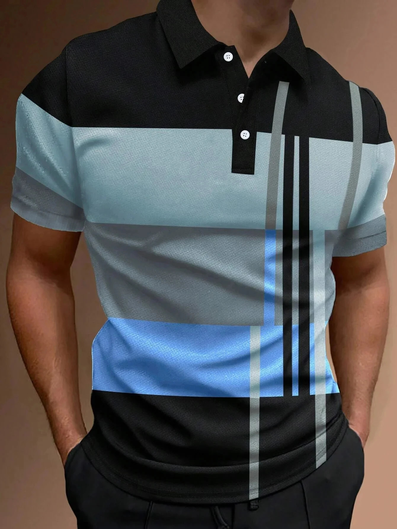 Male Golf Stripe Polo Mens Casual ShortSleeved Shirt Solid Color Lapel Fashion Business Sports Breathable TShirt Top 260312