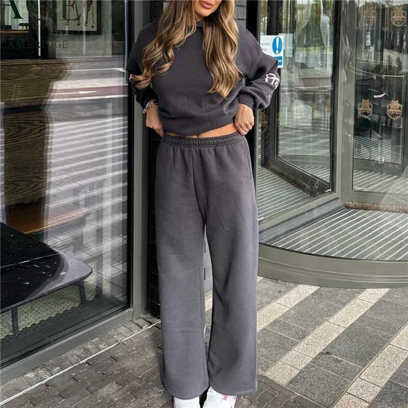 Spring Autumn Winter Loose Pants Leisure Suit Women Long Sleeve Bow Print Hoodie Top Trouser 2 Piece Set Fashion Jogging Outfit M260313
