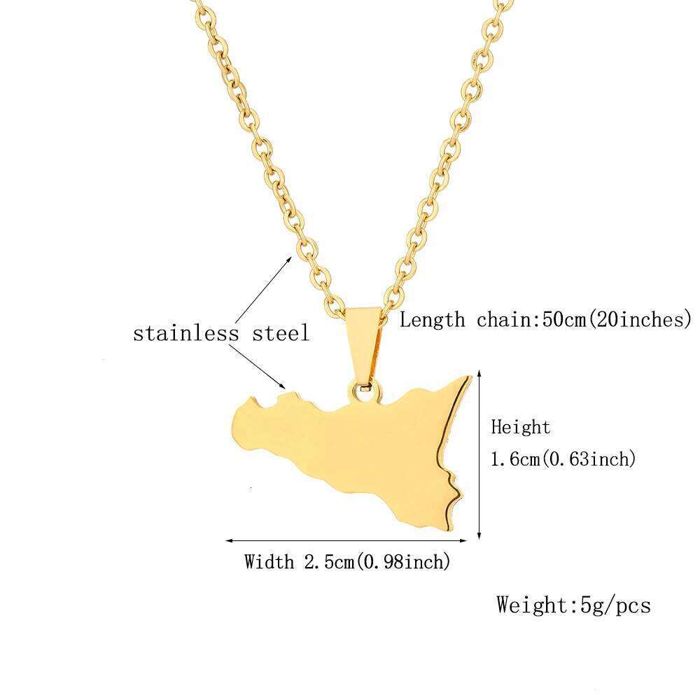 Fashion Italy Sicily Map Pendant Necklace For Women Men Gold Silver Color Stainless Steel Italian Sicilia Jewelry Gifts H260312