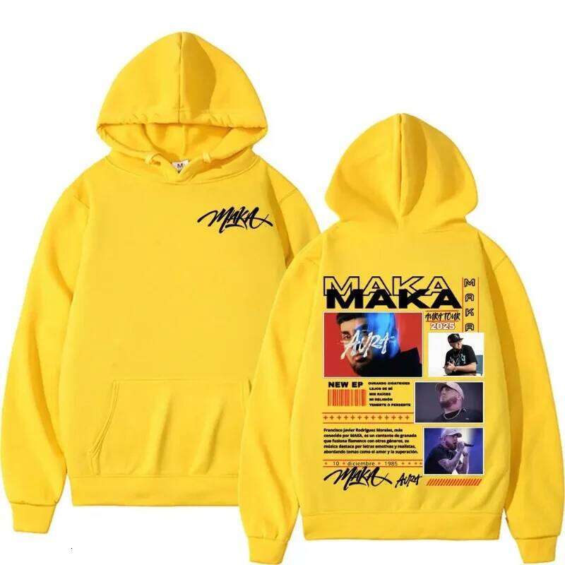 Rapper Maka Aura Tour 2025 Double Sided Print Hoodies Men Women Fashion Hip Hop Gothic Hoodie Casual Fleece Z260314