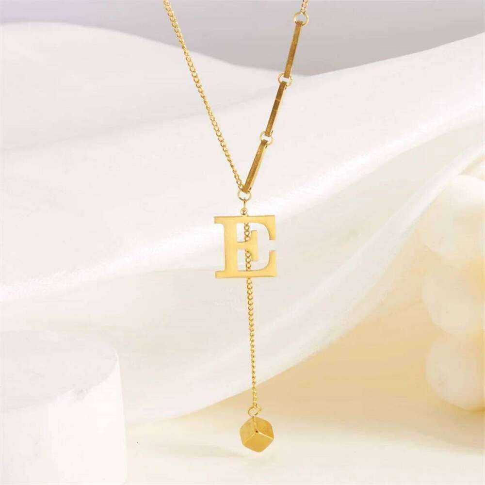 Stainless Steel 26 Initial Letters Square Block Tassel Necklace For Women Men Simple A-Z Alphabet Chain Choker Birthday Jewelry H260312