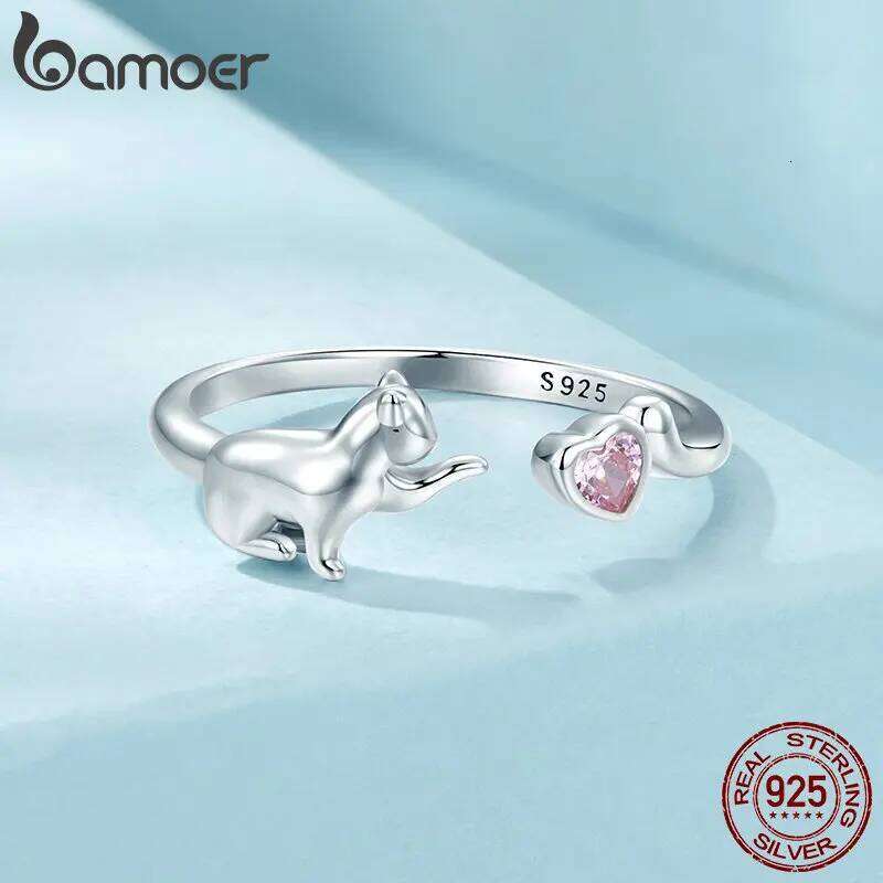 BAMOER 925 Sterling Silver Cute Cat Women, ly Animals Open Statement Ring Jewelry Gift for Pet r H260312