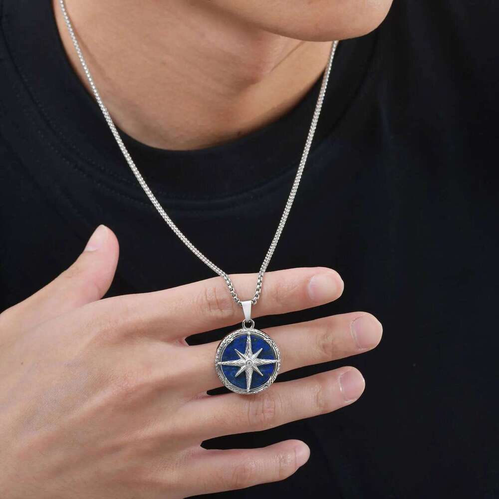 Stylish Natural Stone Necklace for Men,Eight-pointed Star Round Pendant Necklace,Cool Punk Birthday Father Gifts H260312
