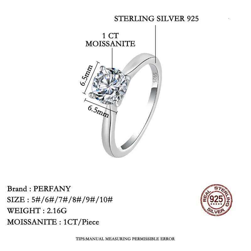 PERFANY 0.5/1/2CT Moissanite Women's Engagement Ring S925 Pure Silver Classic Four Claw GRA Certified Diamond Wedding Jewelry H260312