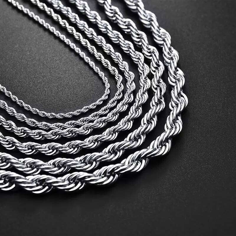 Jiayiqi 2mm-7mm Rope Chain Necklace Stainless Steel Never Fade Waterproof Choker Men Women Jewelry Silver Color Chains Gift H260312
