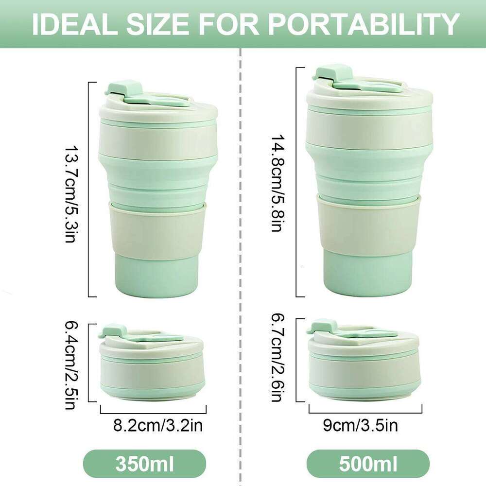 Leeseph Collapsible Travel Cup, Silicone Portable Drinking Mug with Lid Water, Coffee, Drinks for Hiking & Picnic350/500ML Z260313