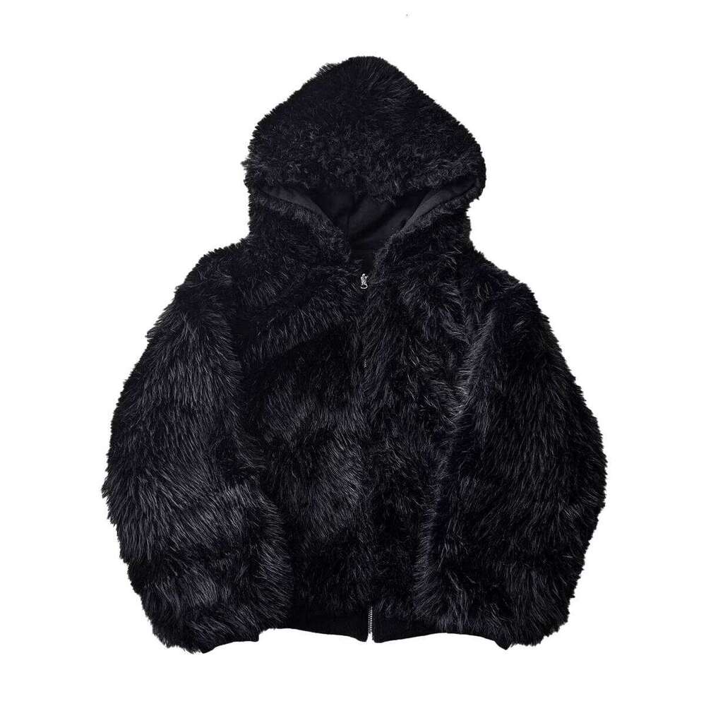 Autumn Winter Oversized Thickened Warm Black Reversible Faux Fur Parka Coat Men with Hood Zipper Fluffy Jacket 2025 Z260313