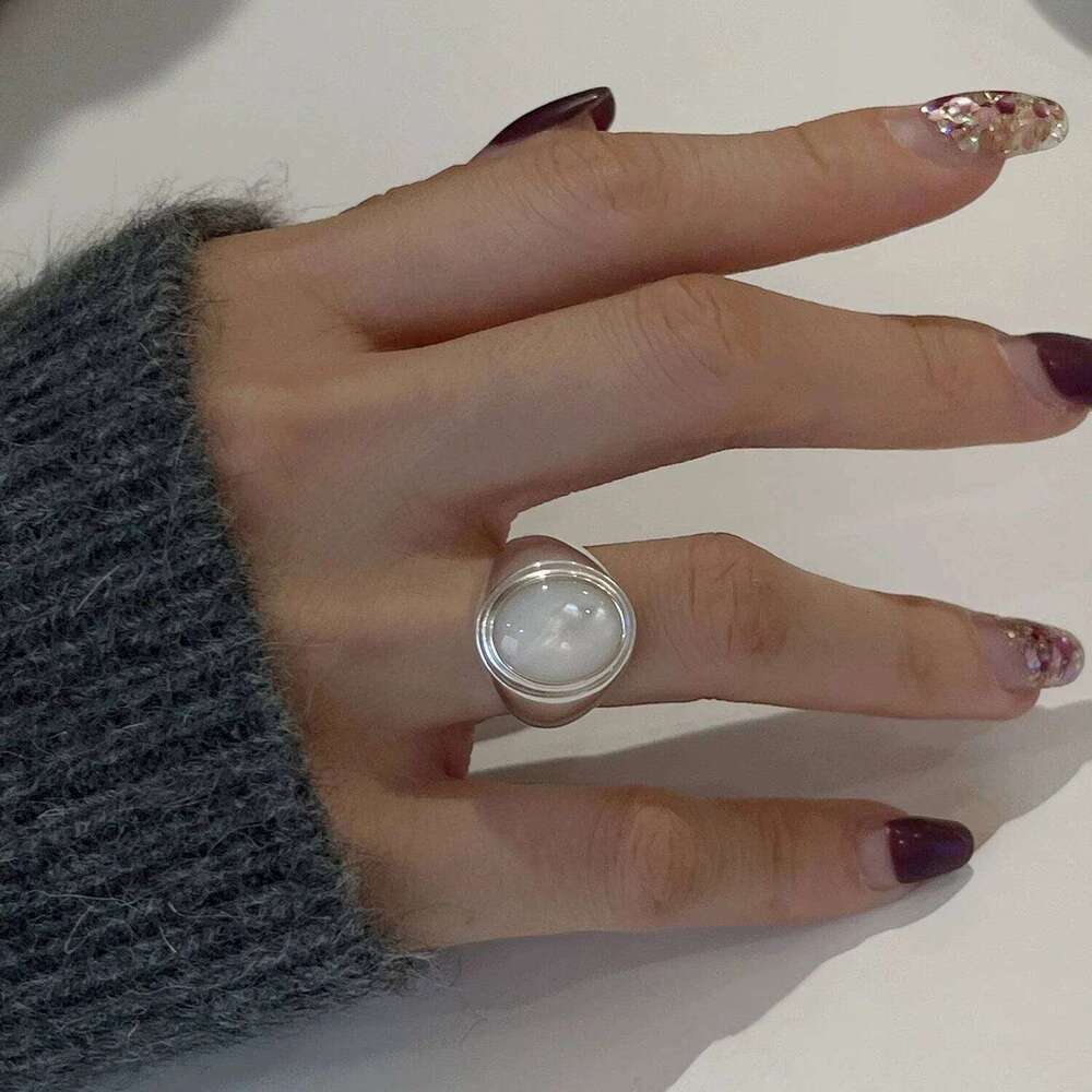 925 Sterling Silver Rings For Women Vintage Handmade Adjustable White Stone Ring Fashion Band Female Bijoux Gift H260312