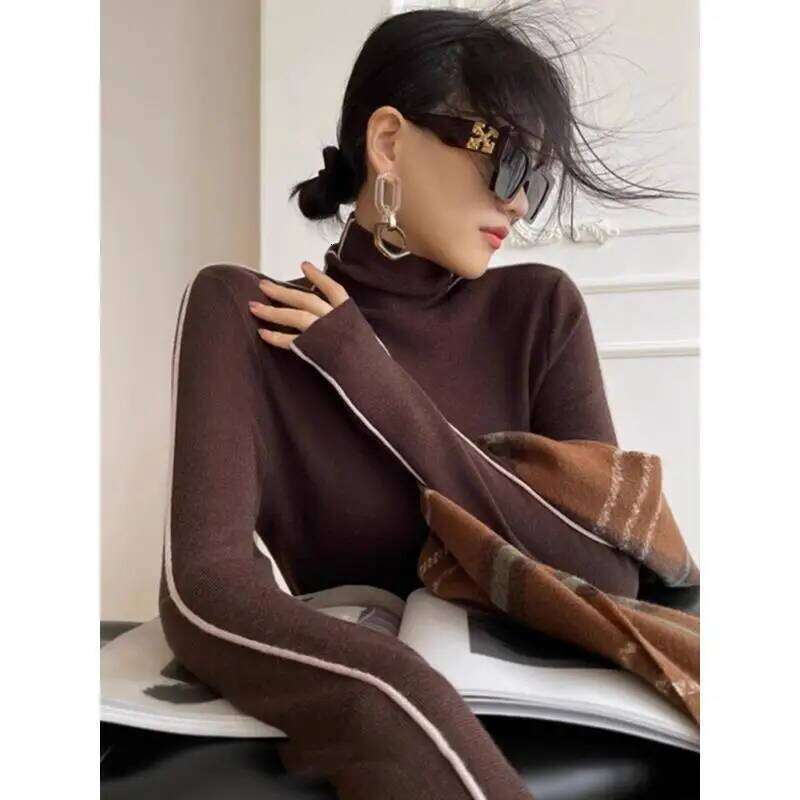 Spring and Autumn Women Sweaters New Style Patch Collar Stylish Solid Color Slim Minimalist Casual Long Sleeve Knitted Top Z260314