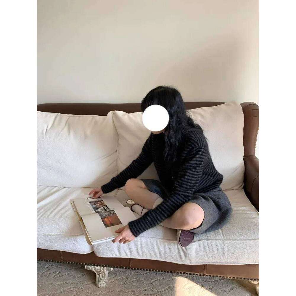 2026 Retro Korean Long Sleeve Stripe Knitted Sweater Women's Cardigan Casual Top Autumn Winter Fashion Round Neck Design Jumpers Z260313