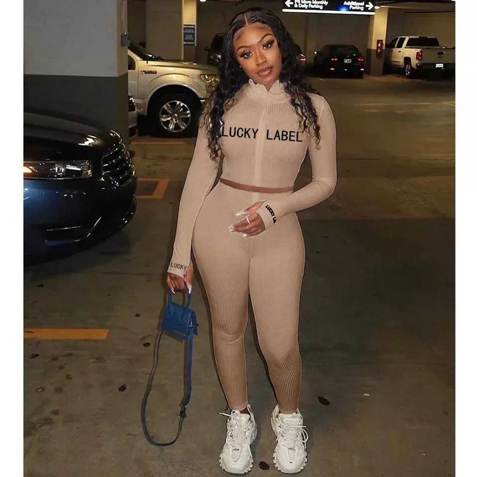 2024 Womens High-Necked Embroidered Lettered Zipper Sport Suit 2-Piece M260313