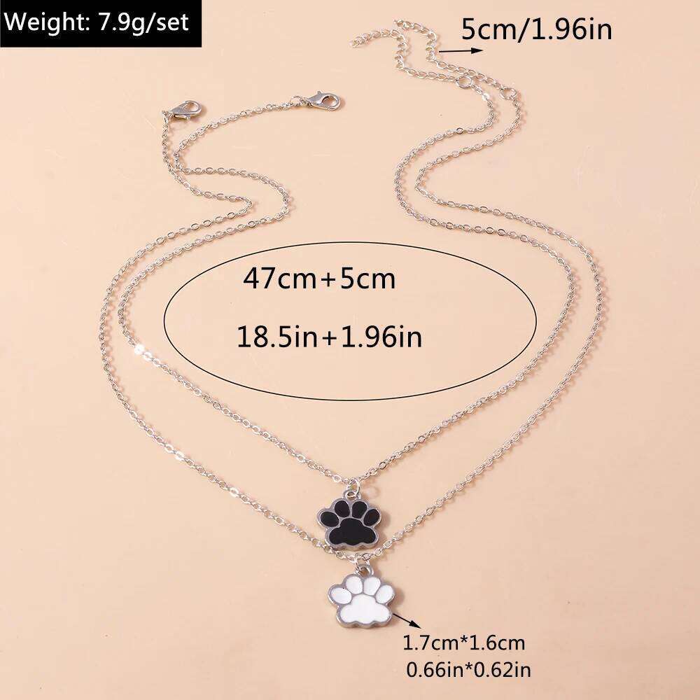 Cute Enamel Dog Cat Paw Necklaces for Women Men BFF Best Friends Couple Matching Pendant Necklace Set Birthday Gifts H260312