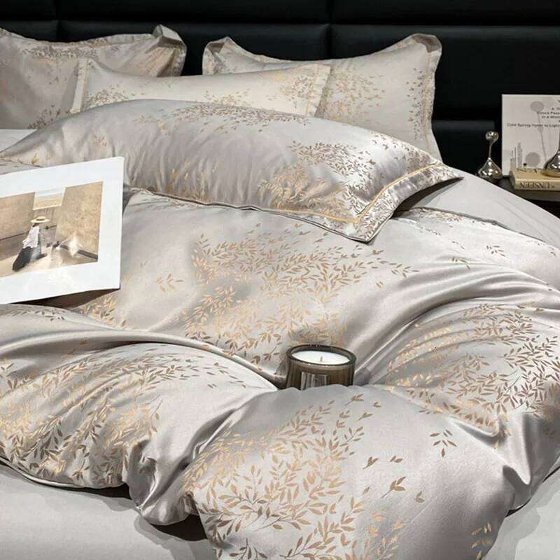 Fashion Silk-Cotton Jacquard Bedding Sets Solid Pure Cotton Nude Sleeping Soft Bedclothes Single Double Size Bed Sheet Set H260312 - view 5