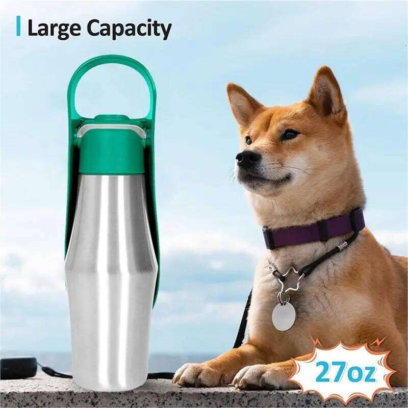 ABRE-Dog Bottle Stainless Steel Dispenser 2 In 1 Dog Water Bowl For Pet Travel Outings Camping 26W0313