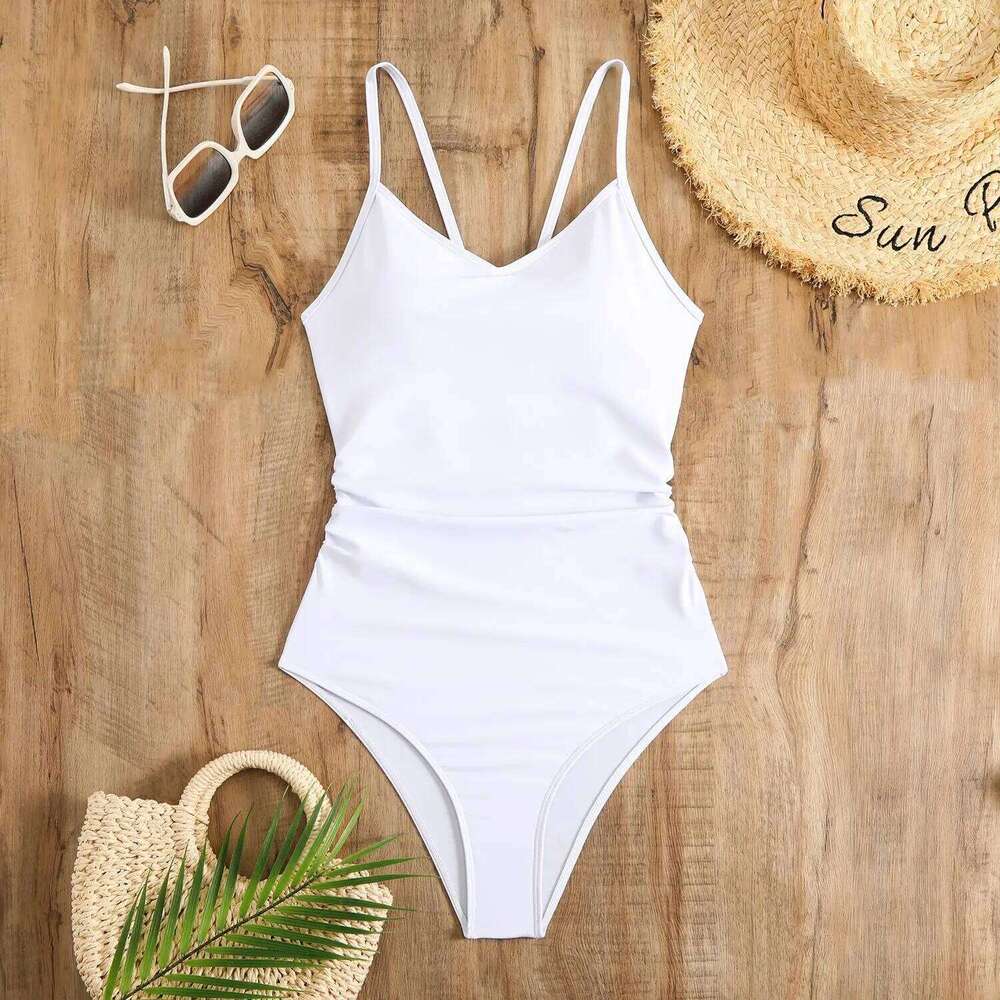 Women solid back hollow out ring swimsuit one piece bikinis Swimwear high waist bathing suit beach outfits bodysuit biquini Y260303