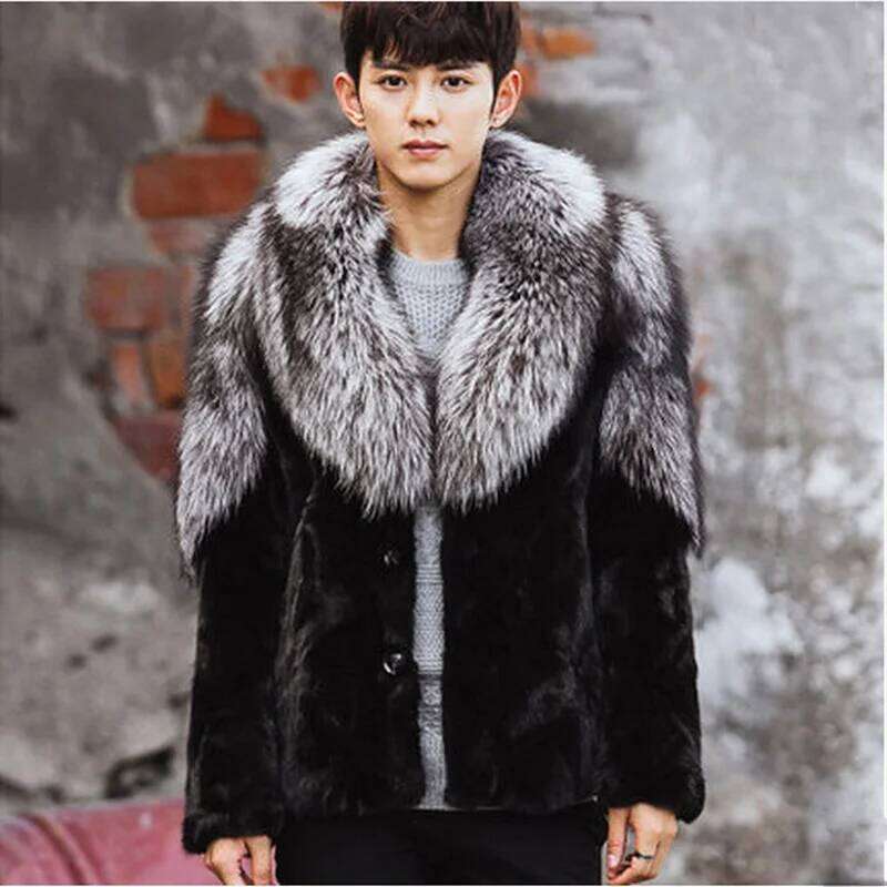 Men's fur coat imitation mink long casual winter warm jacket Z260313