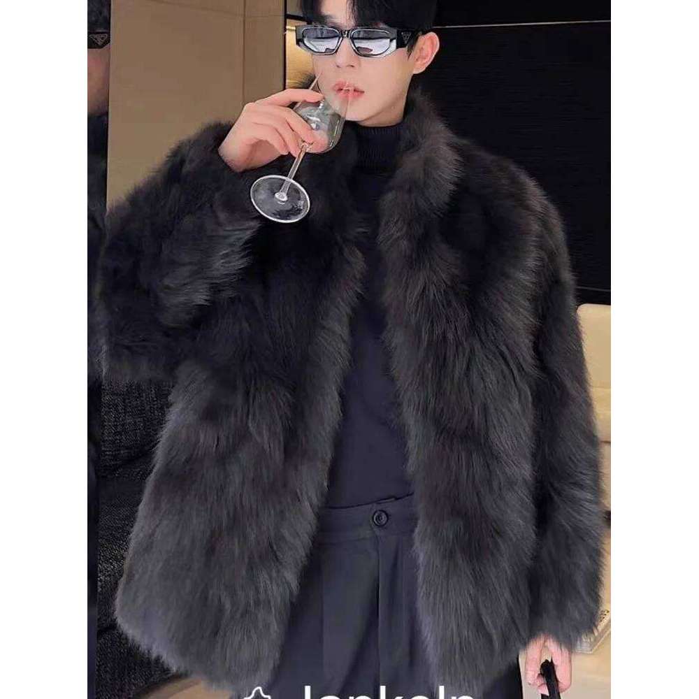 imitation Thickened Men Fox Coat Male Warm Overcoat Long Sleeve Winter Faux Jacket Fluffy Plush Fur Coats JJ1027 Z260313