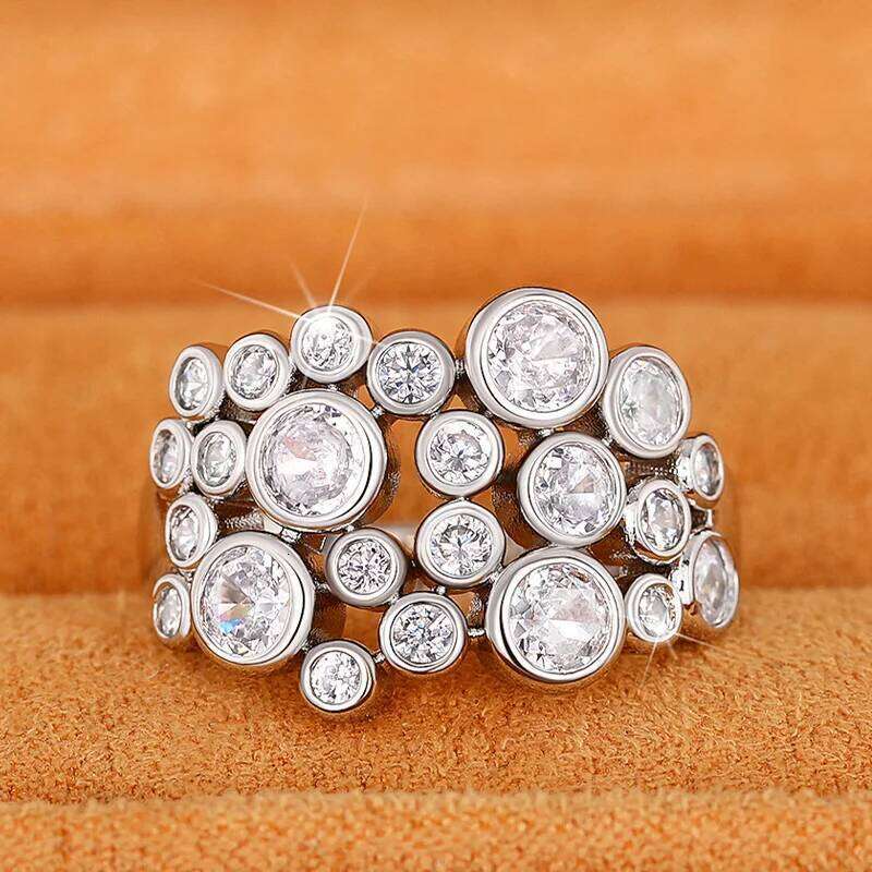 Huitan Trendy Women Rings Full with Round Cubic Zirconia Silver Color High-quality Wedding Bands Accessories Modern Jewelry 2023 H260312