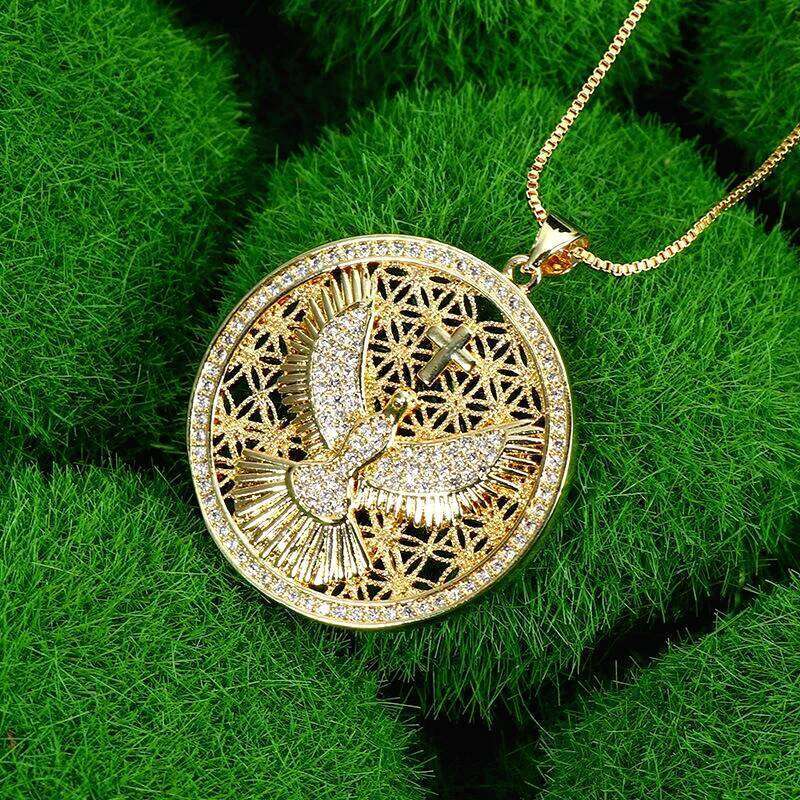 Brand New Gold Color Holy Spirit Pendant Ladies Men Casual Zircon Chain Necklace Religious Jewelry Gift H260312