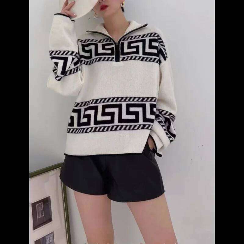 Dopamine French Temperament Versatile Top New Half-open Zipper Lazy Style Long-sleeved Sweater for Women Z260313