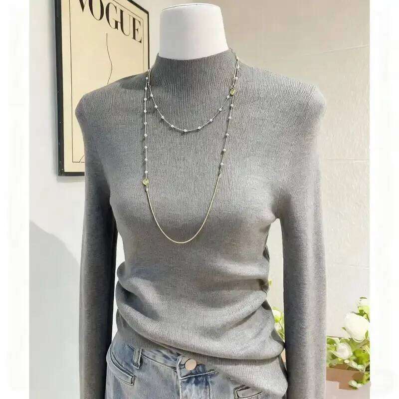 Women's Pullover Half Turtleneck Long-sleeved Sweater Bottoming Autumn and Winter Solid Color Top Z260313