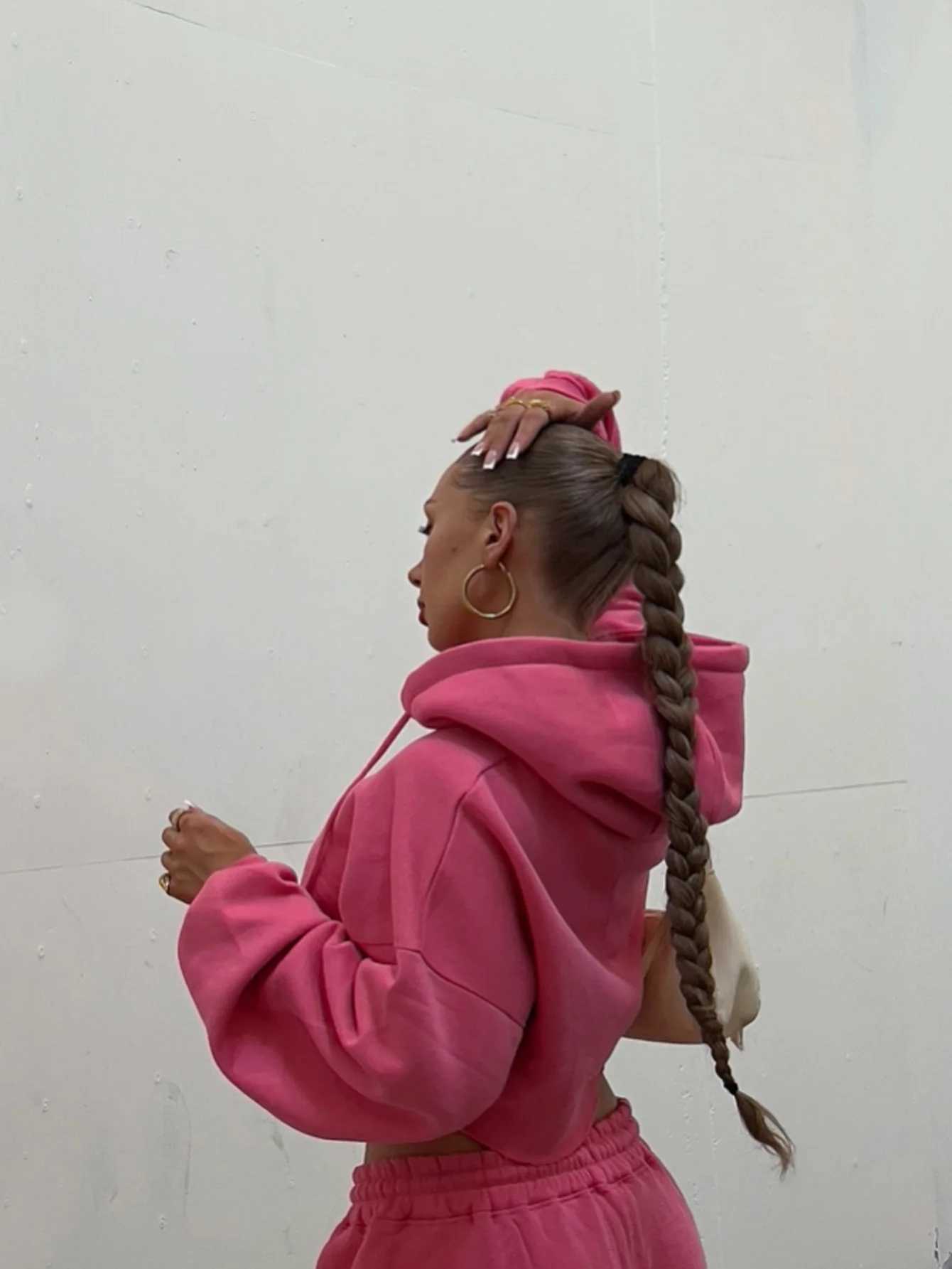 Women Hooded Zip-up Cropped Sweatshirt and Long Pants 2 Piece Sets 2025 Autumn Casual Hoodies Sweatpants Suit Tracksuits M260313