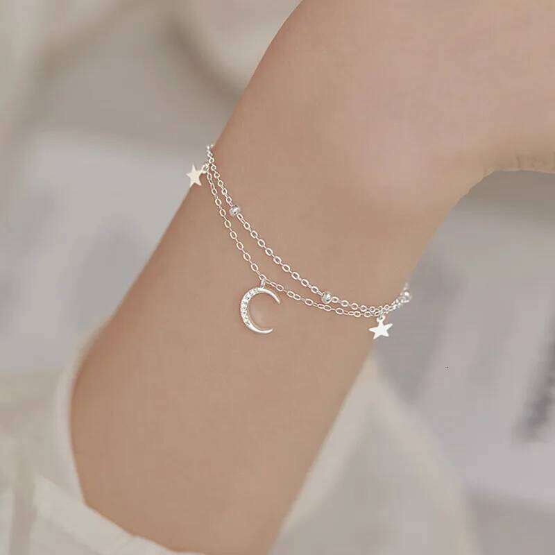 925 Sterling Silver Star Moon Bracelets For Women Fashion Korean Crystal Double Layer Charm Bracelet Original Party Jewelry Gift Z260313