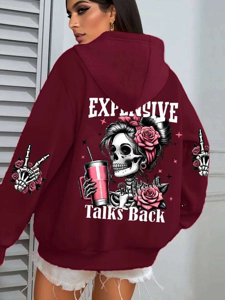 Expensive Talks Back Funny Printing Womens Hoodie Loose Multicolor Pullovers Fleece Autumn Sportswear Casual Pocket Hoody Z260315
