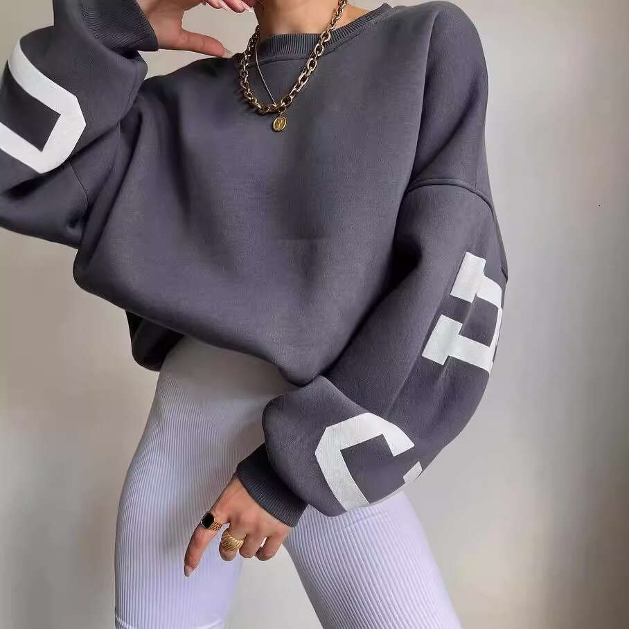2026 Cross-border European and American women's casual fashion printed thick versatile long-sleeve sweatshirt