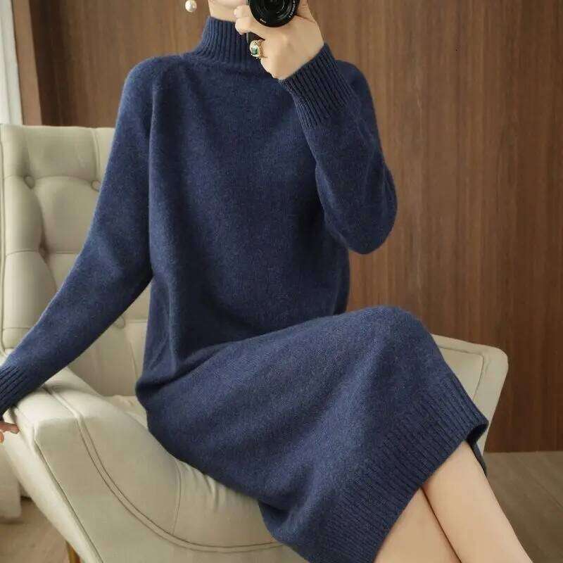 Women's Knit Sweater Dress Loose Knitted One-piece Dresses For Women Autumn Winter 2025 With High Quality Midi Korean Fashion Z260314