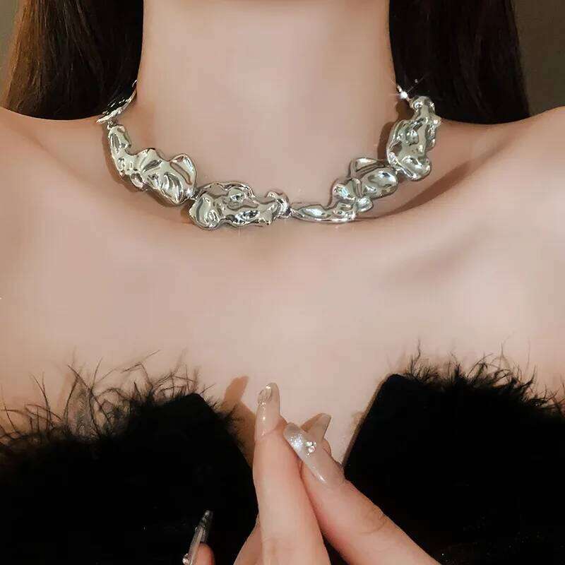 Punk Irregular Metal Women's Fashion Exaggerated Geometric Necklace Simple Gold Silver Color Collar Party Jewelry H260312