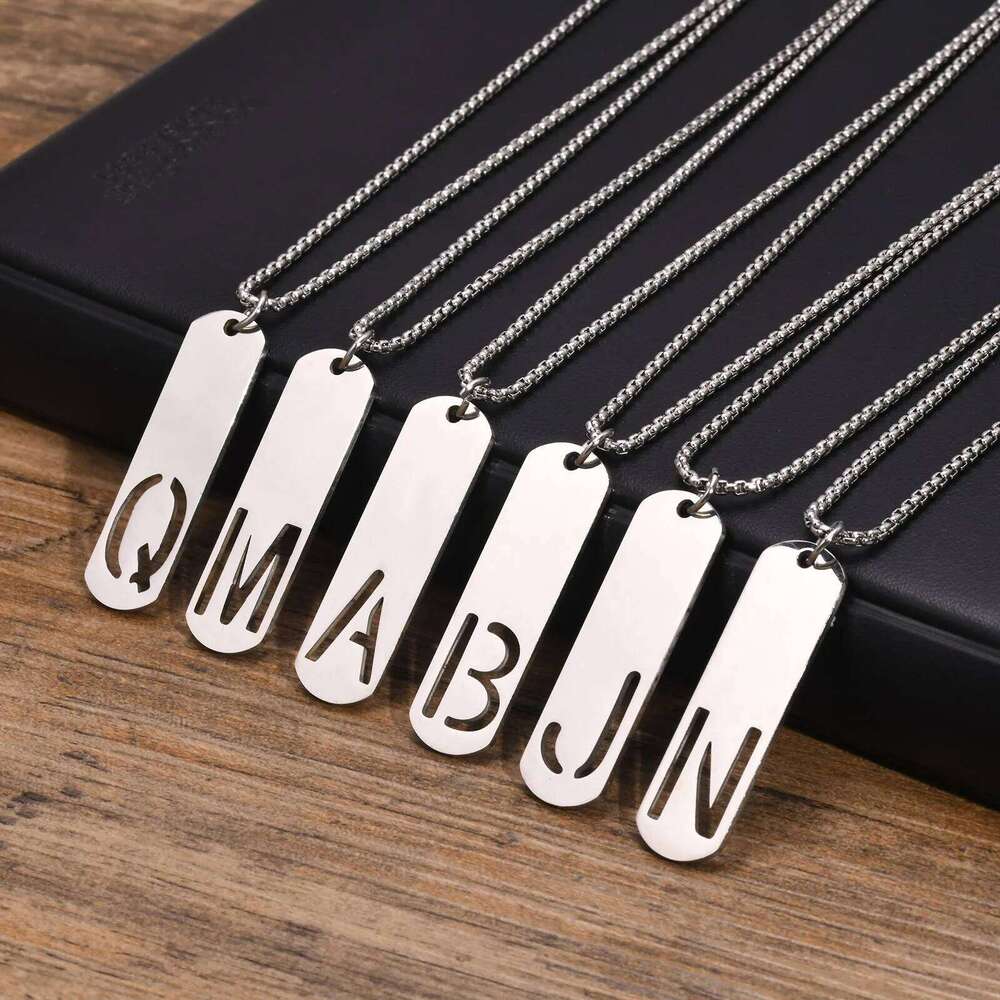 Vnox Initial Bar Necklaces for Men Women,Stainless Steel Hollow Letter A-Z Vertical Pendant Collar,Valentine's Day Birthday Gift H260312