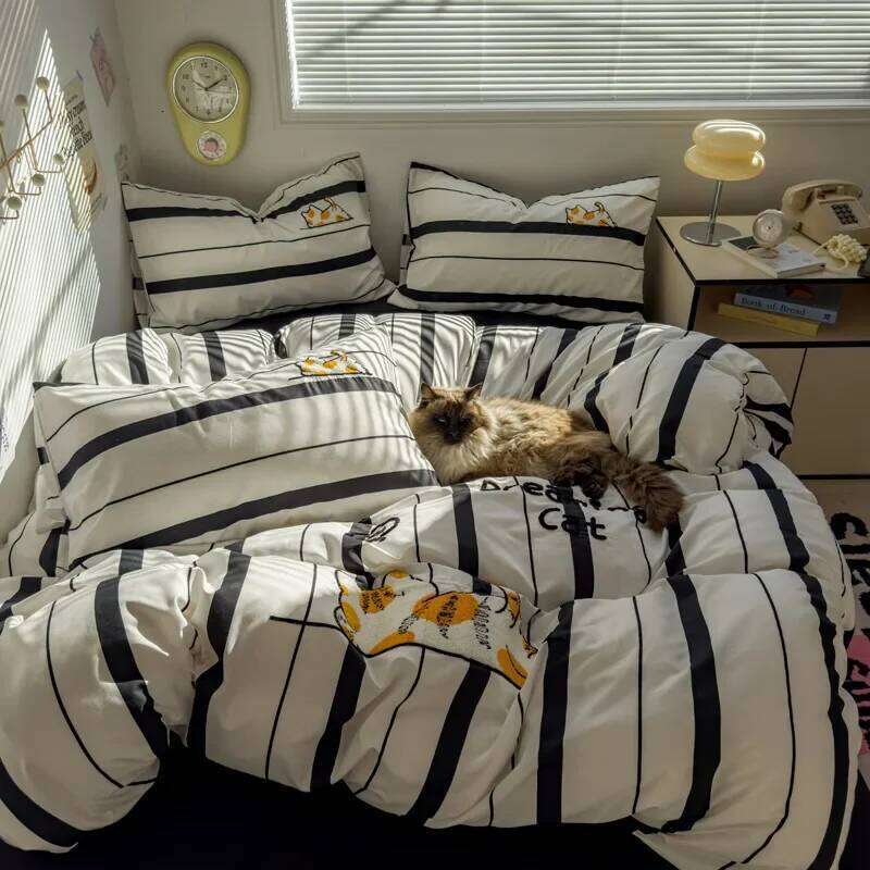 2025 new student cartoon washed cotton towel embroidered three or four-piece set bed sheet quilt cover mattress bedding H260312 - view 3